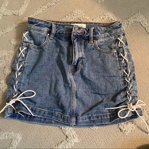 Lace up denim miniskirt